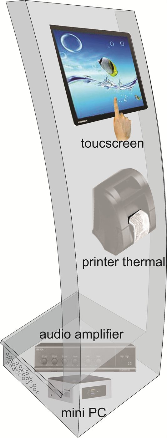 E-Kios casing dengan touchscreen dan printer tiket